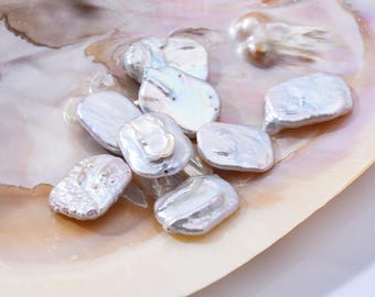 Rectangular pearl 15x20mm Freshwater pearl 6A+ Quality Good luster wholesale pearl Natural White loose pearl 21Pcs Full Strand FWP016