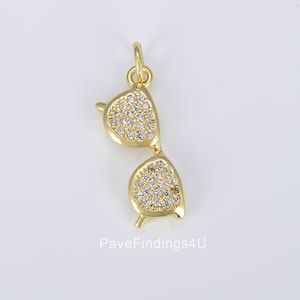 Ciondolo a forma di occhiale da sole in oro 18 carati, grazioso ciondolo per occhiali da vista, componente per la creazione di gioielli, collana, bracciale, orecchini, 22 x 7 mm, CP1421