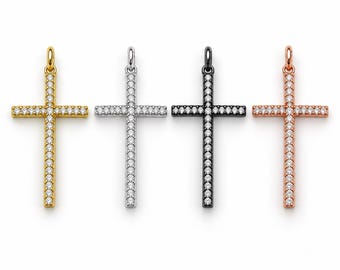 Gold Filled CZ Cross Charm, Crystal Cross Pendant, Christian Religious Charm for DIY Necklace Bracelet Jewelry Making Supply, CP436