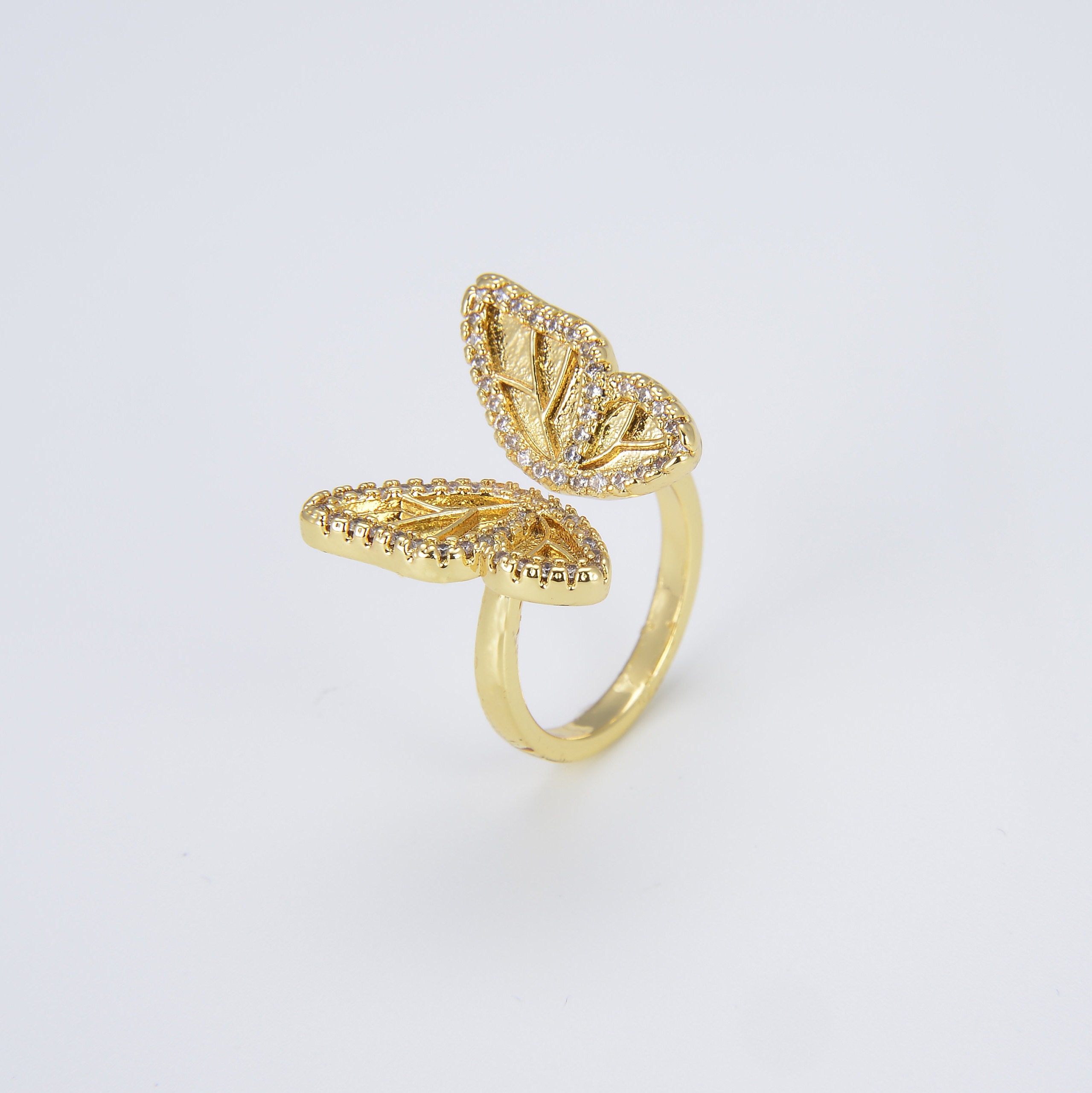 18K Gold Butterfly Ring Dainty Monarch Ring Adjustable Ring Etsy