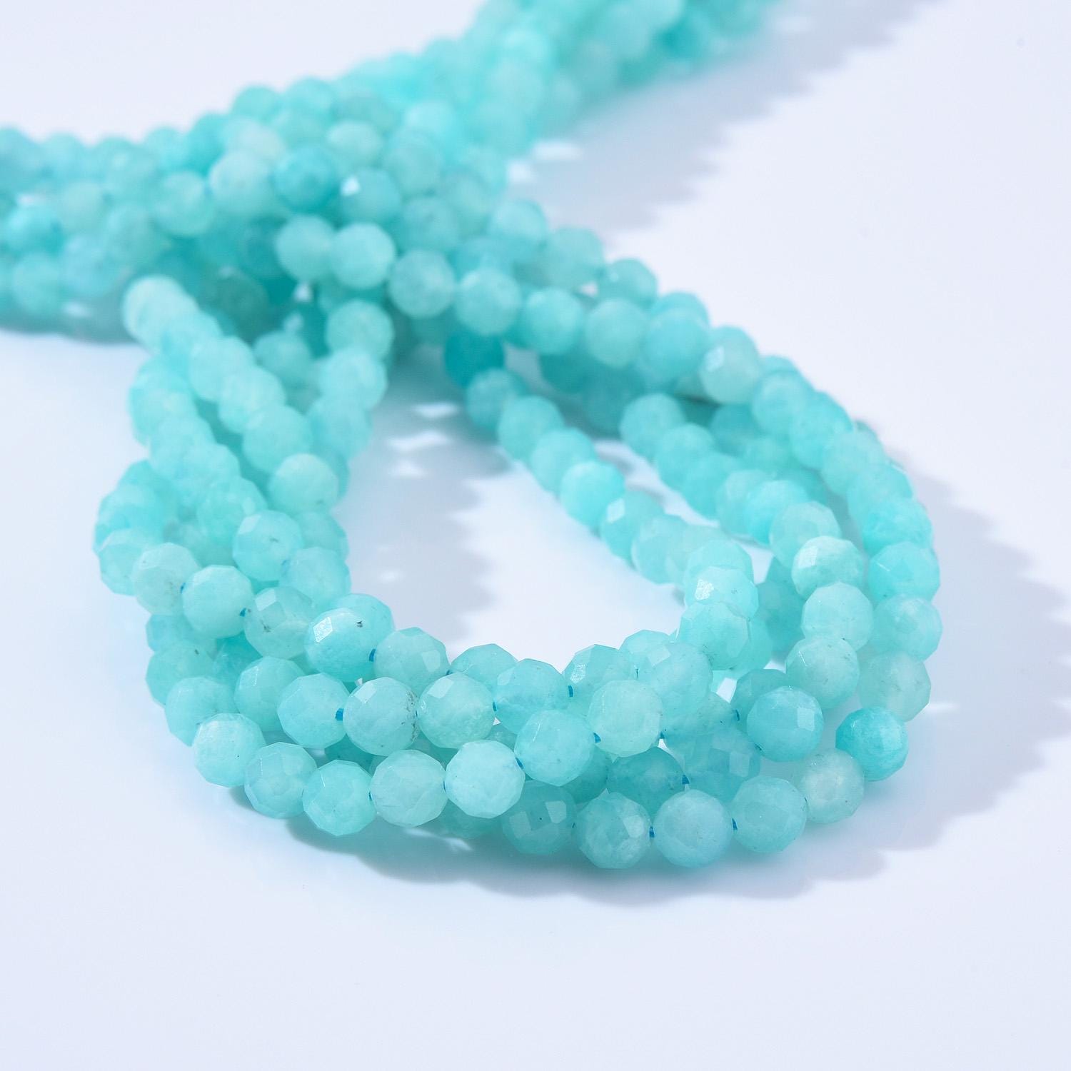 Perles Rondes Facettées En Amazonite Naturelle 2-3 Mm - Lot De Fourniture Pour Bijoux, Inde