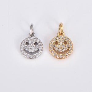 Dainty Gold Filled Smile Face Happy Face Coin Charm, CZ Micro Pave Happy Smile Pendant, Gold Face Emoji Charm Bracelet Necklace, Gift CP1210