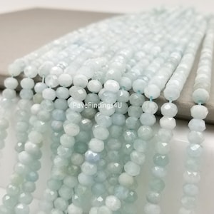 6MM Aquamarine Faceted Rondelle Bead Matte Grade AAA Natural Gemstone Round Loose Beads, Full Strand 15.5 inches, prp646