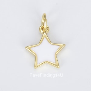 Delicato ciondolo a forma di stella in smalto bianco in ottone riempito d'oro, componente minimalista per collana e bracciale di gioielli celestiali a forma di stella in smalto, CP1437