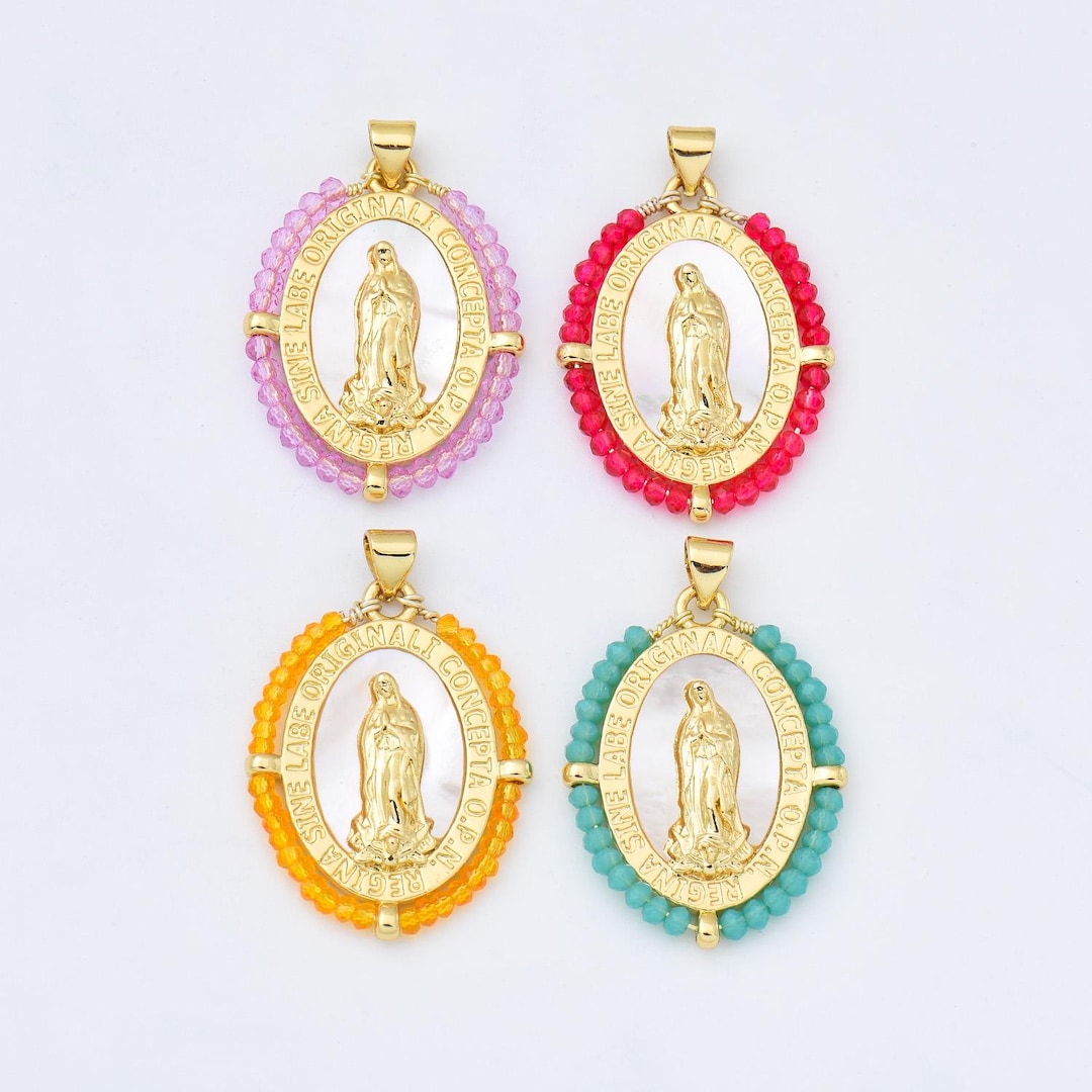 Virgin Mary Shell Blessed Virgin Mary Shell Pearl Beaded Charm, Lady of Guadalupe, Gold ...