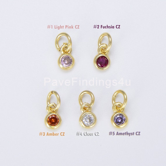 18K Gold Cubic Zirconia Drops, CZ Stone Gold Bezel Drop Pink
