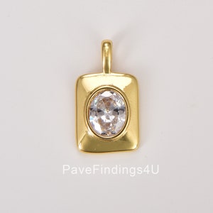 Dainty Princess Cut CZ Square Charm, Gold Filled Square Tag Pendant, Minimalist Charm, Square Tag Pendant for Jewelry Making Supply, CP1803