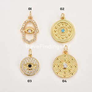 Ciondolo del malocchio di Hamsa, Ciondolo del malocchio riempito d'oro, Ciondolo della mano di Hamsa, Ciondolo dell'occhio per la fornitura di gioielli per braccialetti di collane, CP_Batch63