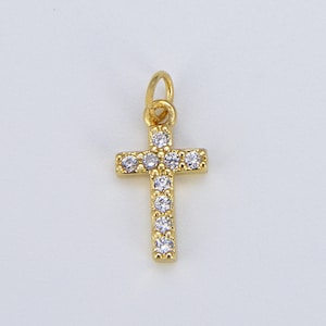 Ciondolo a croce mini in oro 22 carati con zirconi cubici micro pavé, ciondolo a croce piccola, collana con croce minuscola, zirconia cubica, CP008