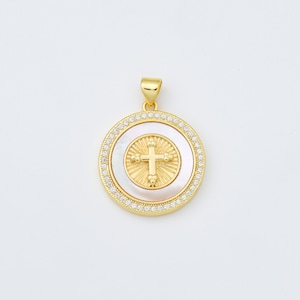 Ciondolo a forma di perla con conchiglia a croce, ciondolo a forma di croce riempito d'oro per la creazione di gioielli religiosi, collane e bracciali, 22 x 25 mm, CP2000