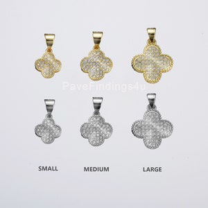 Ciondolo a forma di trifoglio con micro pavé di zirconi cubici, ciondolo con ciondolo a forma di trifoglio, ciondolo riempito d'oro per bracciale, collana, orecchini per la creazione di gioielli, CP013