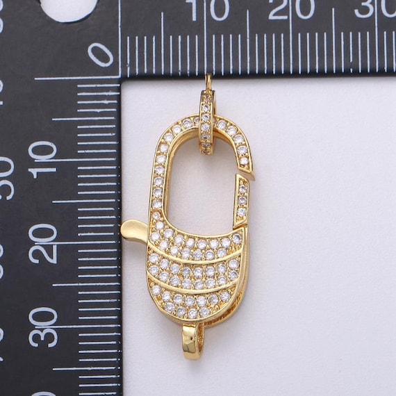 14k Gold Lobster Clasp, CZ Clear Micro Pave Lobster End Clasp, Cubic Clasp Enhancer, DIY, Jewelry Making Supply 29x12mm, CL204
