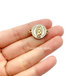 Conector de esmalte de Nuestra Señora de Guadalupe bañado en oro de 18 quilates, conector de la Virgen María, conector de dije, conectores de oro, 22 x 16 mm, CN286