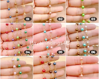 Shell Pearl Beaded Chain by Yard, Gold Filled Pearl Chain by Foot, Wholesale Bulk Roll Chain for Necklace Bracelet Jewelry Making, CH_Batch6