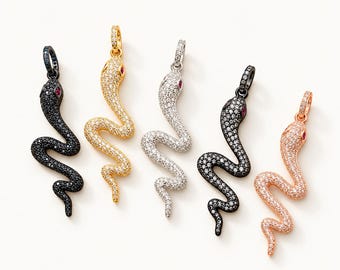 Gold Filled CZ Snake Charm, Pave CZ Serpent Pendant with Red Eye, Rhinestone Reptile Charm for Necklace Bracelet Jewelry Making, CP359