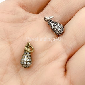 Ciondolo antico a goccia con micro pavé di zirconi cubici, ciondolo a goccia in oro 14 carati, ciondolo a goccia, ciondolo a goccia, 18 x 11 mm, CP887