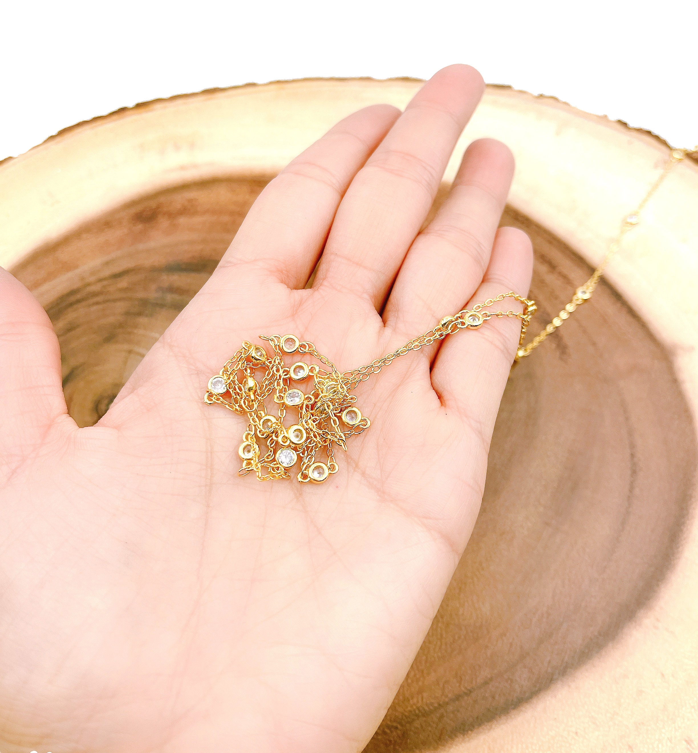 14K Gold Chain Round CZ Chain by Foot Unfinished Bulk Chain - Etsy Singapore