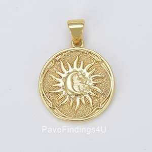 Ciondolo Sole e Luna in oro 18 carati, ciondolo Sole Celeste, Luna Crescente, ciondolo Raggio di Sole per fornitura di orecchini per collane, 24 x 18 mm, CP1428
