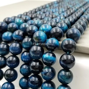 8/10/12mm Blue Green Tiger Eye Smooth Round Beads Grade AAA Genuine Natural Gemstone Round Loose Beads, Full Strand 15.5&quot;, Beads, GRN076