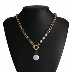 Summer Baroque Freshwater Pearl Necklace, Gold Filled Paperclip Link Chain, Chain Link Chain Necklace, NL003