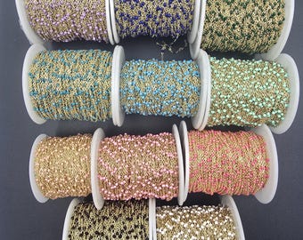 Enamel Ball Chain, Satellite Bead Cable Chain Pink Blue White Multi Color Wholesale Bulk Chain on Spool,  DIY Making Link Cable Chain CH302