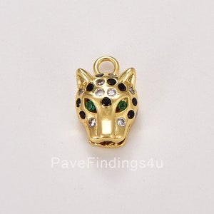 18K Gold Panther Colored CZ Micro Pave Charm Pendant, Panther Charm, Animal Charms, Panther Bracelet, Cubic Zirconia, 16x10mm, CP1012