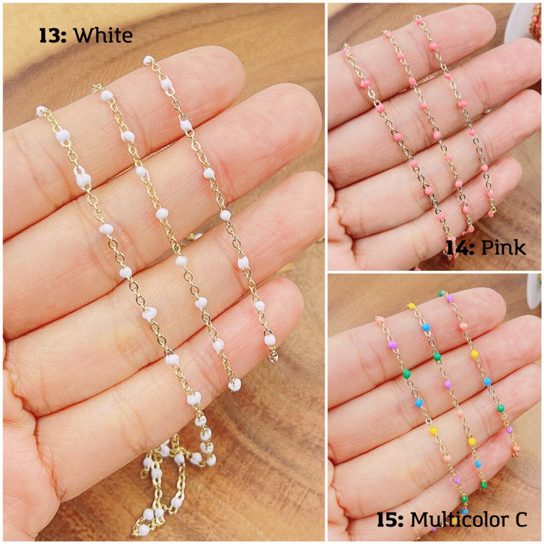 Pink Blue White Multi Color Enamel Ball Chain, Satellite Bead Cable ...