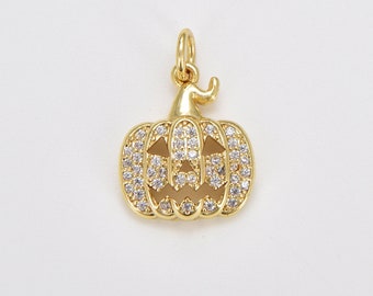 Ciondolo aggiuntivo a forma di zucca riempito in oro 18 carati, collana con ciondolo di Halloween per la creazione di gioielli fai da te, regalo personalizzato per le feste CP1032