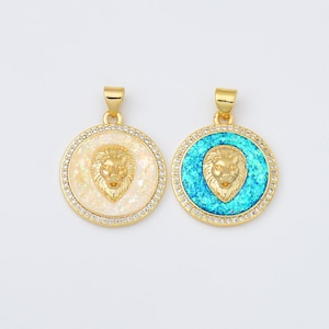 Ciondolo a forma di testa di leone in opale, ciondolo a forma di medaglione del re della giungla riempito in oro per la creazione di gioielli con braccialetti e collane, ciondolo con animale selvatico, CP2012