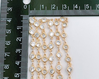 18K Gold Filled 5mm Round CZ Station Chain by the Foot • Dainty Bezel Cubic Zirconia Unfinished Bulk Chain for Jewelry Making • CH004
