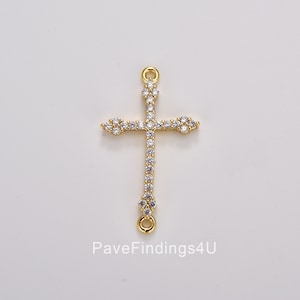 CZ Micro Pave Cross Connector, Minimalist Cross Pendant, Gold Filled Cross Link Connector for Bracelet Necklace Jewelry Making Supply, CN445