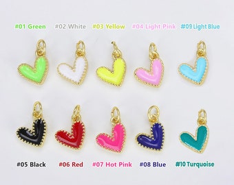 Cute Enamel Heart Charm in Gold Filled Over Brass, Turquoise White Red Back Pink Heart Charm, Enamel Hearts, Heart Charm, 10mm, CP1225