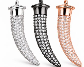 Pave CZ Horn Charm, CZ Spike Pendant, Rhinestone Curved Horn Jewelry Charm for Necklace Bracelet Making Supplies, CP274