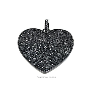 Ciondolo a forma di cuore con zirconia cubica nera, ciondolo a forma di cuore con micro pavé, ciondolo con zirconia cubica nera, ciondolo a forma di cuore nero, pavé Art-Deco, cuore pavé, 31 x 30 MM/CP329