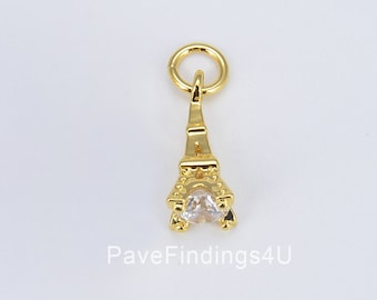 18K Gold 3D Eiffelturm Charme, Paris Charme, französischer Charme, Gold Eiffelturm Charme für Armband-Halsketten-Schmuckherstellung, DP735