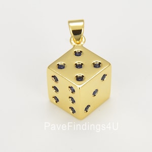 Ciondolo a forma di dado in oro 24K con dadi portafortuna, ciondolo per collana, gioielli, artigianato, componente per collana, bracciale e orecchino, CP1342