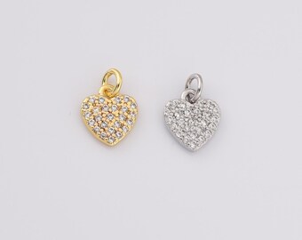 Clear CZ Micro Pave Heart Charm, Gold Filled Pendant CZ Pave Charm in Gold/Rose Gold/White gold, Pave Charm, 10x8mm, CP233