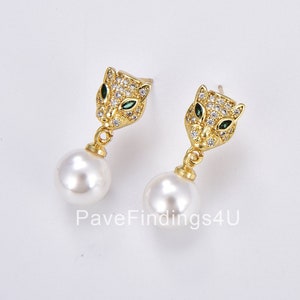 1 pair Panther Stud Earrings, Gold Filled Panther Earrings, Elegant Pearl Earrings, Minimalist Earrings, Everyday Wear, Gift for Her, ER249