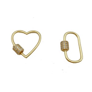 Heart CZ Pave Screw Clasp, Oval CZ Pave Screw Clasp, Carabiner Clasp, Bracelet Clasp, Screw Clasp, Cubic Zirconia, 23x23mm, CL392-E303 image 2