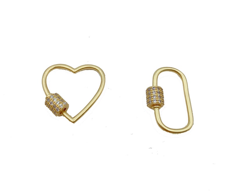 Heart CZ Pave Screw Clasp, Oval CZ Pave Screw Clasp, Carabiner Clasp, Bracelet Clasp, Screw Clasp, Cubic Zirconia, 23x23mm, CL392-E303 image 2