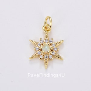 Opal CZ Star Pendant, Gold Filled Star Burst Charms Dainty Celestial Jewelry Making, Charm for Necklace Bracelet Earring Component, CP1700