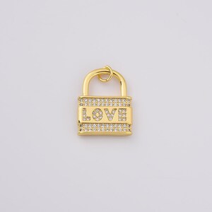 Ciondolo a forma di lucchetto con ciondolo a forma di LOVE riempito d'oro, delicato ciondolo a forma di lucchetto con zirconi cubici, ciondolo scintillante per gioielli fai da te, fornitura per la creazione di gioielli con collane e bracciali, CP2221