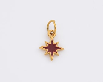 Gold Filled Red Enamel Star Charm Pendant, Stainless Steel Eight Point Celestial Charm for DIY Necklace Bracelet Jewelry Making, SCP192