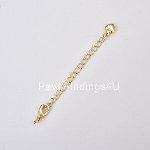 Gold Filled Chain Extender for Necklace Bracelet Supply Component Findings Extenders w/ Heart Charm + Lobster Clasp, 67mm, CL551