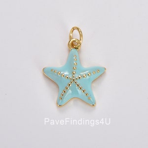 Dainty Seafoam Blue Starfish Pendant, Gold Filled Beaded Texture Seafoam Blue Enamel Starfish Charm, 19x15mm, CP1764