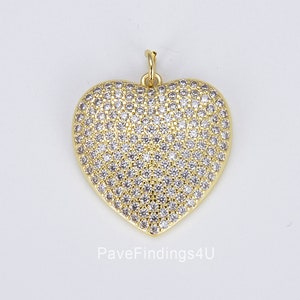 Dainty CZ Micro Pave Heart Pendant Charm, Cubic Zirconia Pave Heart Shape Charm, 18K Gold Heart Charm, 12x21mm, CP968