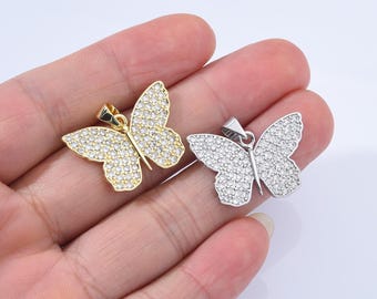 CZ Butterfly Pendant, Gold Filled CZ Micro Pave Butterfly Charm Necklace Bracelet Earrings Fashion Jewelry Making,Personalized Gift CP2173