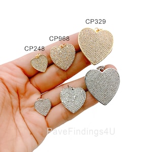 Ciondolo a forma di cuore in oro 18 carati, ciondolo a forma di cuore con zirconi cubici, zircone cubico, ciondolo d'amore per la creazione di gioielli con braccialetti e collane, 17/21/30 mm CP968