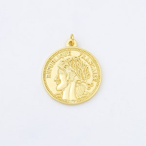 Réplica rellena de oro, colgante de moneda francesa antigua para collar, pulsera, fabricación de joyas, CP1954