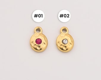 Gold Filled Birthstone Charm, Textured CZ Pendant in Stainless Steel for DIY Necklace Bracelet Jewelry Making, Elegant Gift for Her, SCP133